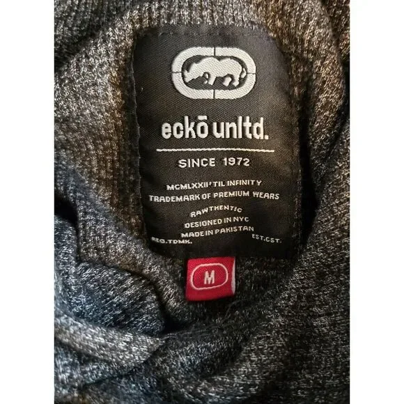 Ecko Unltd Hoodie Mens Med Gray Waffle Knit Pullover Logo Y2K Skate Hip Hop - Picture 5 of 7